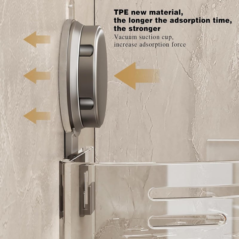 VOLPONE Corner Shower Shelf Suction Cup Shower Caddy Corner No Drilling Bathroom Shower Organizer Storage Rack Adhesive with Towel Bar (3-Pack, Gray) - Image 4